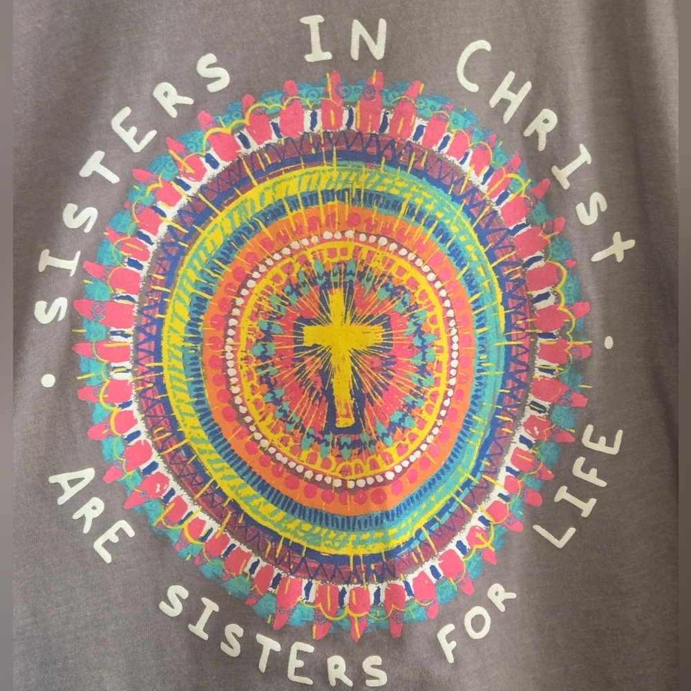 Sisters In Christ Shirt Med Love in Faith Gray Tee Multicolor Cross Faith Church